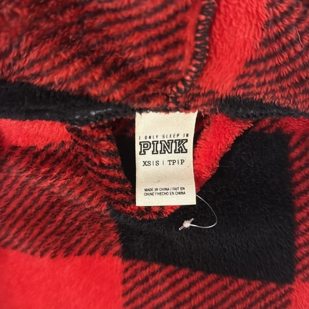 PINK Victoria’s Secret Red & Black Buffalo Plaid Sequin Dog Hooded Robe Sz. XS/S